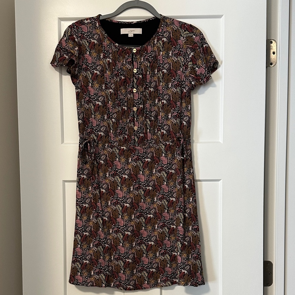 LOFT Floral Mini Dress in Black and Pink